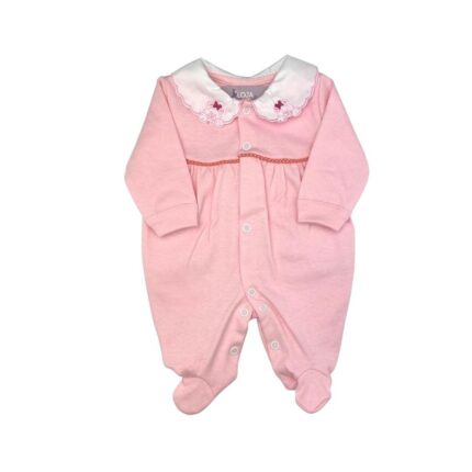 Macacão Prematuro Com Pé E Gola Bordada Rosa