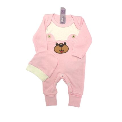 Conjunto Prematuro Macacão Pé Reversível e Gorro em Suedine Rosa