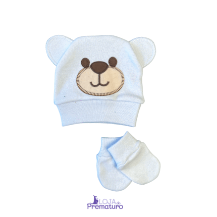 Kit Prematuro Gorro e Luvas Suedine Orelhinhas Branco