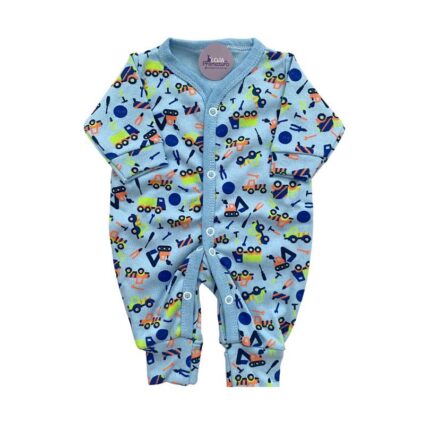 Macacão Prematuro Botão Pé Reversível Estampado Ferramentas Azul