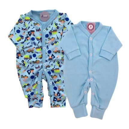 Kit Macacão Prematuro Botão Pé Reversível 2 Peças Azul