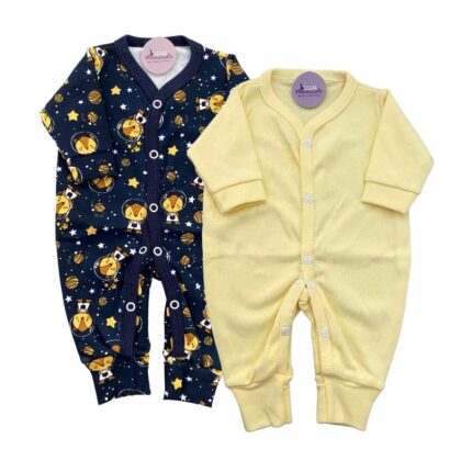 Kit Macacão Prematuro Botão Pé Reversível 2 Peças Marinho e Amarelo