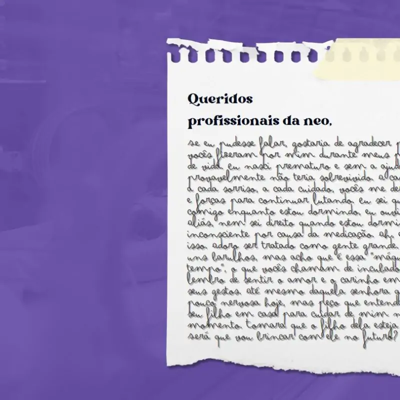 Carta de um bebê prematuro aos profissionais da UTI Neonatal