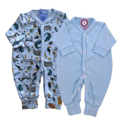 Kit Macacão Prematuro Botão Pé Reversível 2 Peças Selva Azul