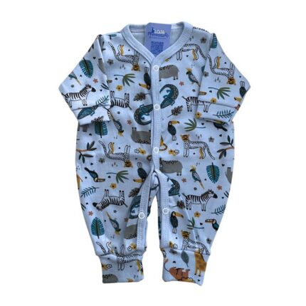 Macacão Prematuro Botão Pé Reversível Estampado Selva Azul
