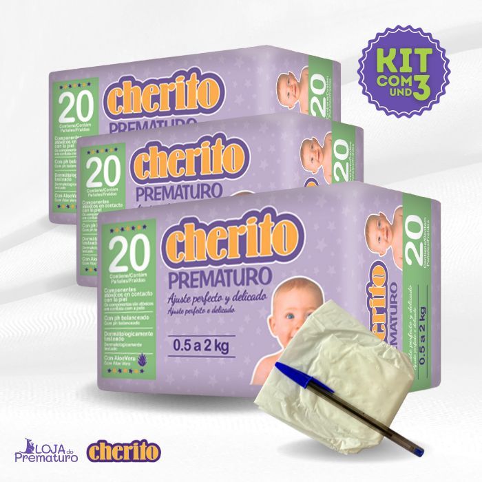 fralda-para-bebe-prematuro-fralda-tamanho-prematuro-loja-do-prematuro-kit-3-unidades Kit Fralda para bebê prematuro de 0.5 até 2kg Kit c/ 3 Pct c/20un cada(total 60 und) Cherito - Imagem 1