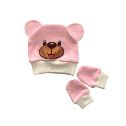 Kit Prematuro Gorro e Luvas Suedine Orelhinhas Rosa Off