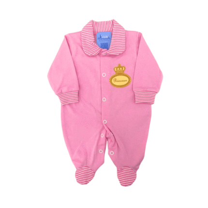 Macacão Prematuro Com Pé Gola E Detalhe Princesa Rosa