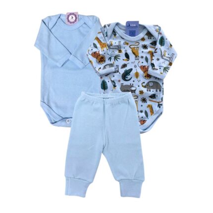 Kit Prematuro 2 Bodies e 1 Culote 100% Algodão Selva Azul