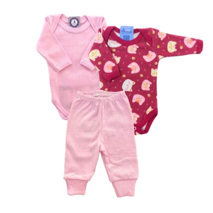 Kit Prematuro 2 Bodies e 1 Culote 100% Algodão Gato Rosa