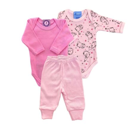 Kit Prematuro 2 Bodies e 1 Culote 100% Algodão Gato Astronauta Rosa