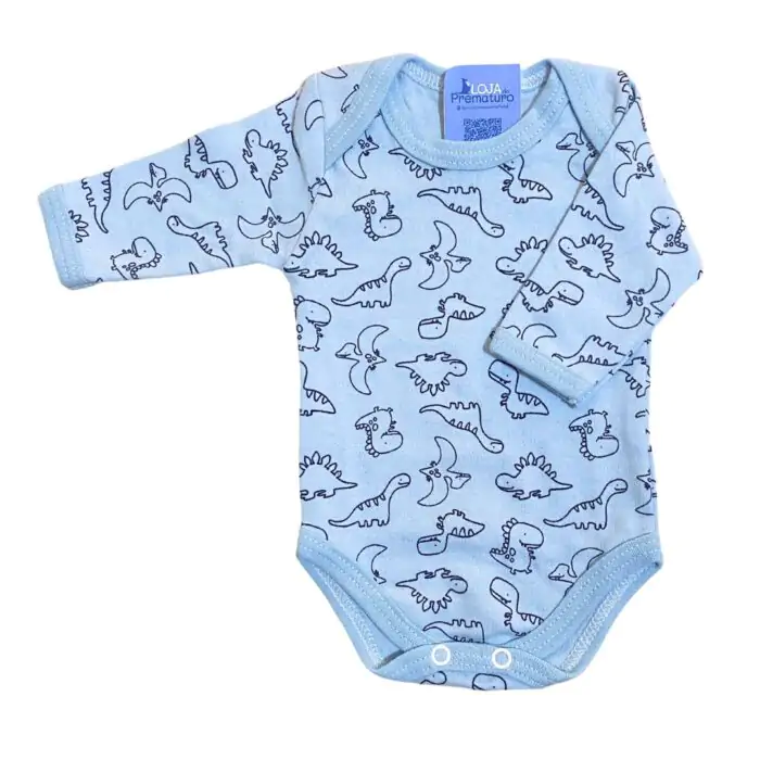 Kit Prematuro 2 Bodies e 1 Culote 100% Algodão Dino Azul Marinho - Imagem 2