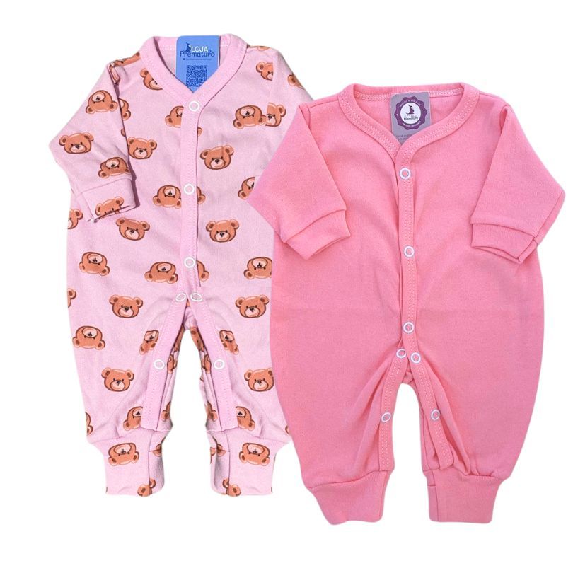Kit-body-culote-prematuro-roupa-para-bebe-prematuro-loja-do-prematuro 18 Kit Macacão Prematuro Botão Pé Reversível 2 Peças Urso Rosa - Imagem 1
