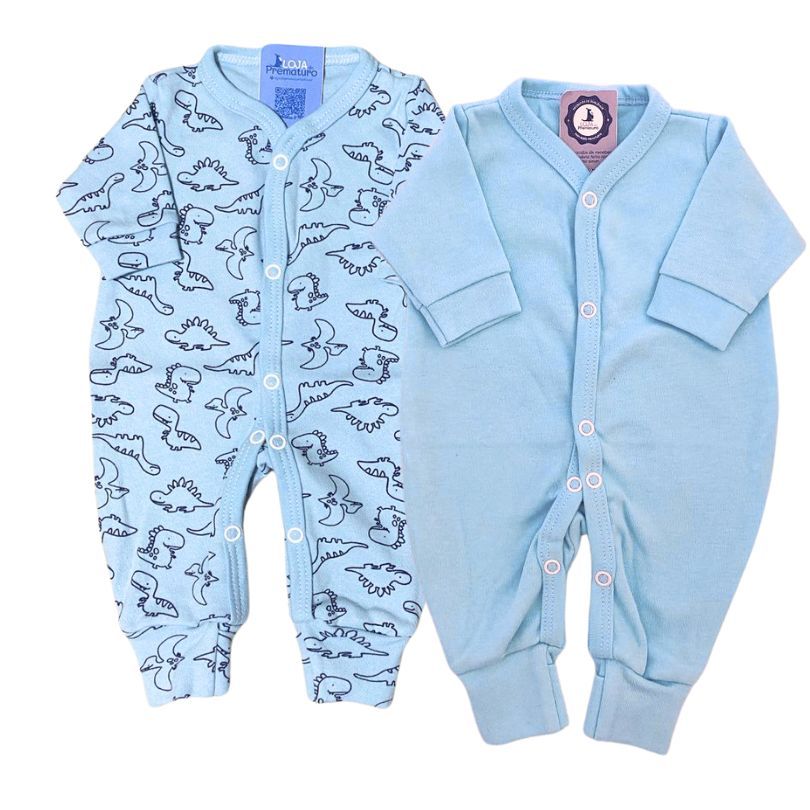 Kit-body-culote-prematuro-roupa-para-bebe-prematuro-loja-do-prematuro19 Kit Macacão Prematuro Botão Pé Reversível 2 Peças Dino Azul Mono - Imagem 1
