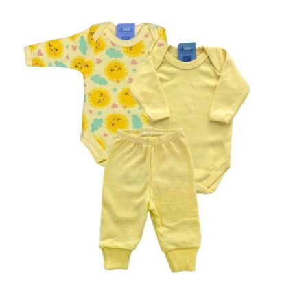 Kit Prematuro 2 Bodies e 1 Culote 100% Algodão Solzinho Amarelo