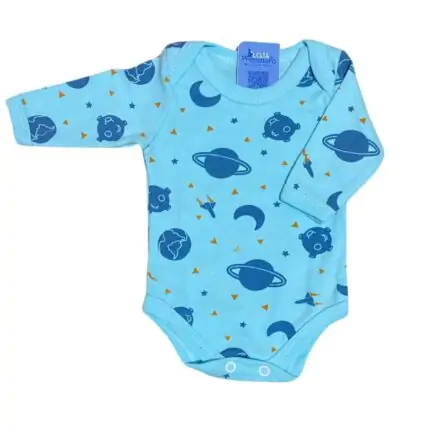 Body Prematuro 100% Algodão Estampado Planetas Masculino Azul Bebê