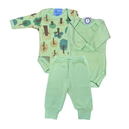 Kit Prematuro 2 Bodies e 1 Culote 100% Algodão Floresta Verde
