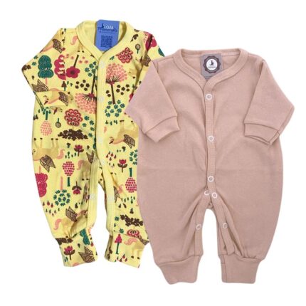 Kit Macacão Prematuro Botão Pé Reversível 2 Peças Jardim Amarelo e Rosa