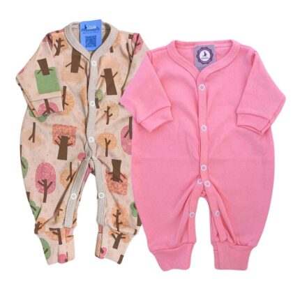 Kit Macacão Prematuro Botão Pé Reversível 2 Peças Floresta Rosa