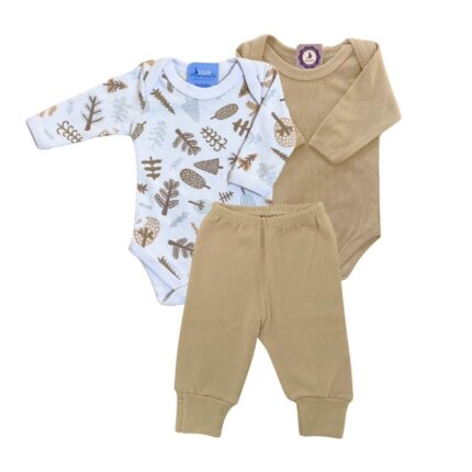 Kit Prematuro 2 Bodies e 1 Culote 100% Algodão Floresta Caramelo