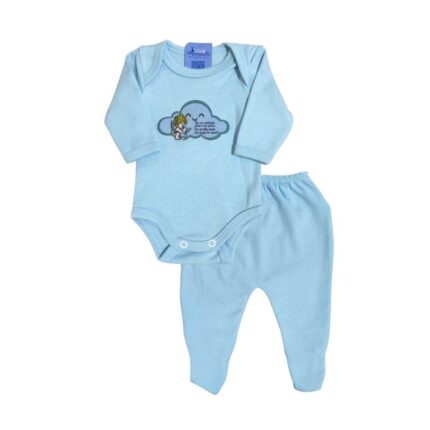 Conjunto Prematuro Body E Culote Com Pé Liso Gospel Azul