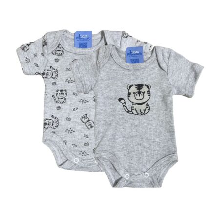 Kit Prematuro 2 Bodies Verão Manga Curta 100% Algodão Tigrinho Cinza