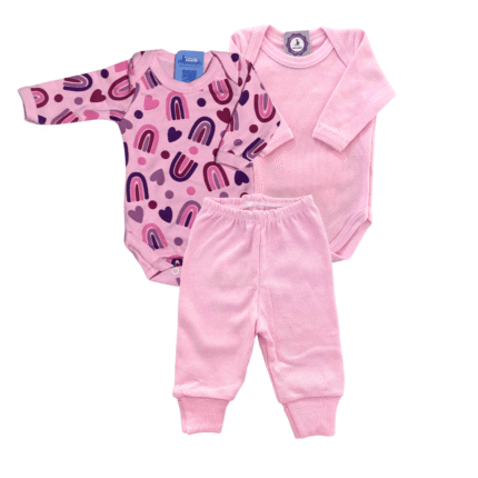Kit Prematuro 2 Bodies e 1 Culote 100% Algodão Arco-Íris Rosa