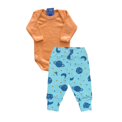 Conjunto Prematuro Body e Culote 100% Algodão Space Azul Laranja