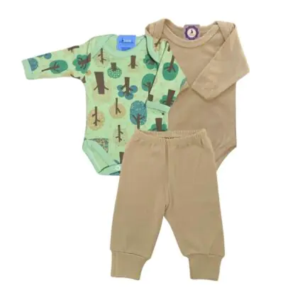 Kit Prematuro 2 Bodies e 1 Culote 100% Algodão Floresta Verde Caramelo