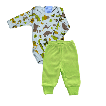 Conjunto Prematuro Body e Culote 100% Algodão Zoo Cinza Verde