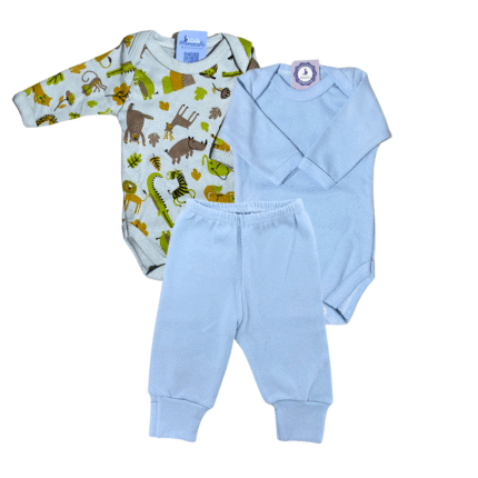 Kit Prematuro 2 Bodies e 1 Culote 100% Algodão Jacaré Cinza Azul
