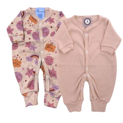 Kit Macacão Prematuro Botão Pé Reversível 2 Peças Planetas Rosê