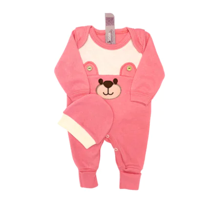 Conjunto Prematuro Macacão Pé Reversível e Gorro em Suedine Coral