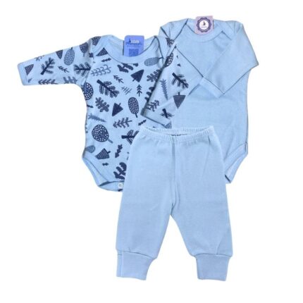 Kit Prematuro 2 Bodies e 1 Culote 100% Algodão Floresta Azul