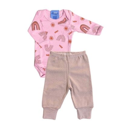 Conjunto Prematuro Body e Culote100% Algodão Arco-Íris Rosa e Rosê