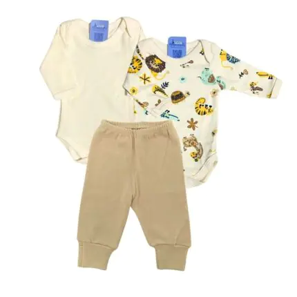 Kit Prematuro 2 Bodies e 1 Culote 100% Algodão Leão Bege e Caramelo