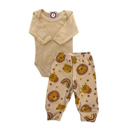 Conjunto Prematuro Body e Culote 100% Algodão Leão Caramelo