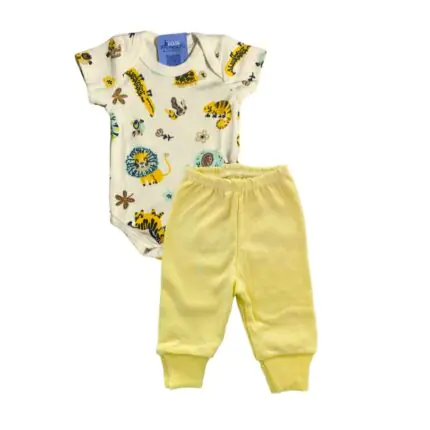 Conjunto Prematuro Body e Culote 100% Algodão Verão Zoo Bege e Amarelo