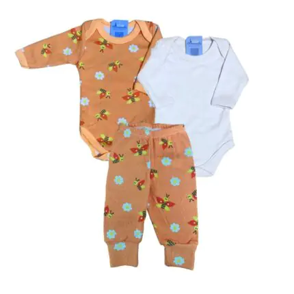Kit Prematuro 2 Bodies e 1 Culote 100% Algodão Abelhinha Laranja e Branco