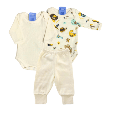 Kit Prematuro 2 Bodies e 1 Culote 100% Algodão Zoo Bege