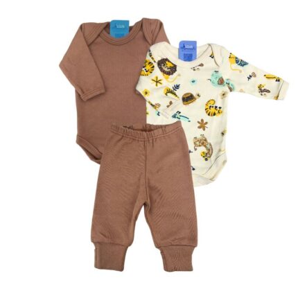 Kit Prematuro 2 Bodies e 1 Culote 100% Algodão Zoo Bege e Marrom