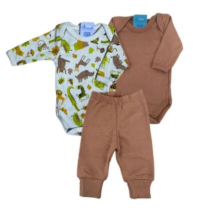 Kit Prematuro 2 Bodies e 1 Culote 100% Algodão Bichinhos Cinza e Marrom