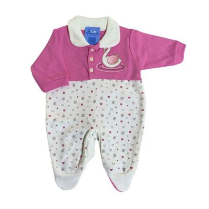 Macacão Prematuro Com Pé Feminino Estampado Rosa