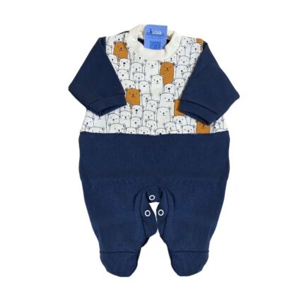 Macacão Prematuro Suedine Com Pé Masculino Urso Azul Marinho