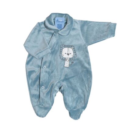 Macacão Prematuro  Plush Com Pé Masculino Leão Azul Bebê