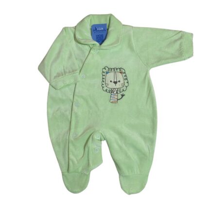Macacão Prematuro  Plush Com Pé Masculino Leão Verde