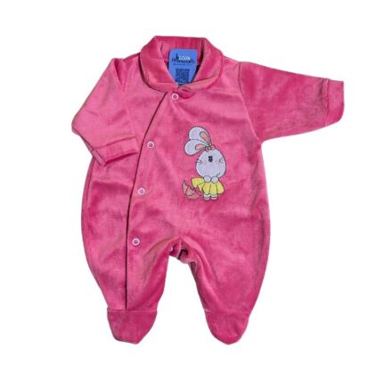 Macacão Prematuro Plush Com Pé Feminino Coelhinha Rosa Pink