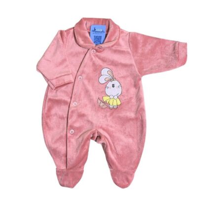 Macacão Prematuro Plush Com Pé Feminino Coelhinha Rosa Bebê