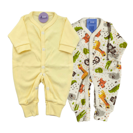 Kit Macacão Prematuro Botão Pé Reversível 2 Peças Jacaré Bege Amarelo