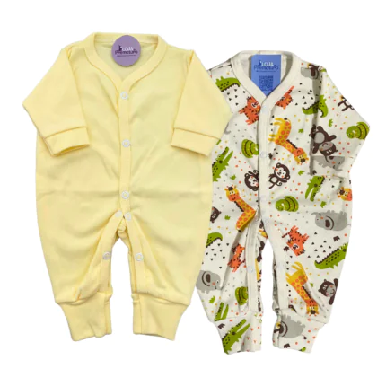 Kit Macacão Prematuro Botão Pé Reversível 2 Peças Jacaré Bege Amarelo